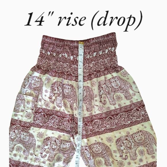 Thai Elephant Tribal Print Smock Waist Rayon Harem Pants *Fits Like Med/ Lrg - Picture 13 of 14